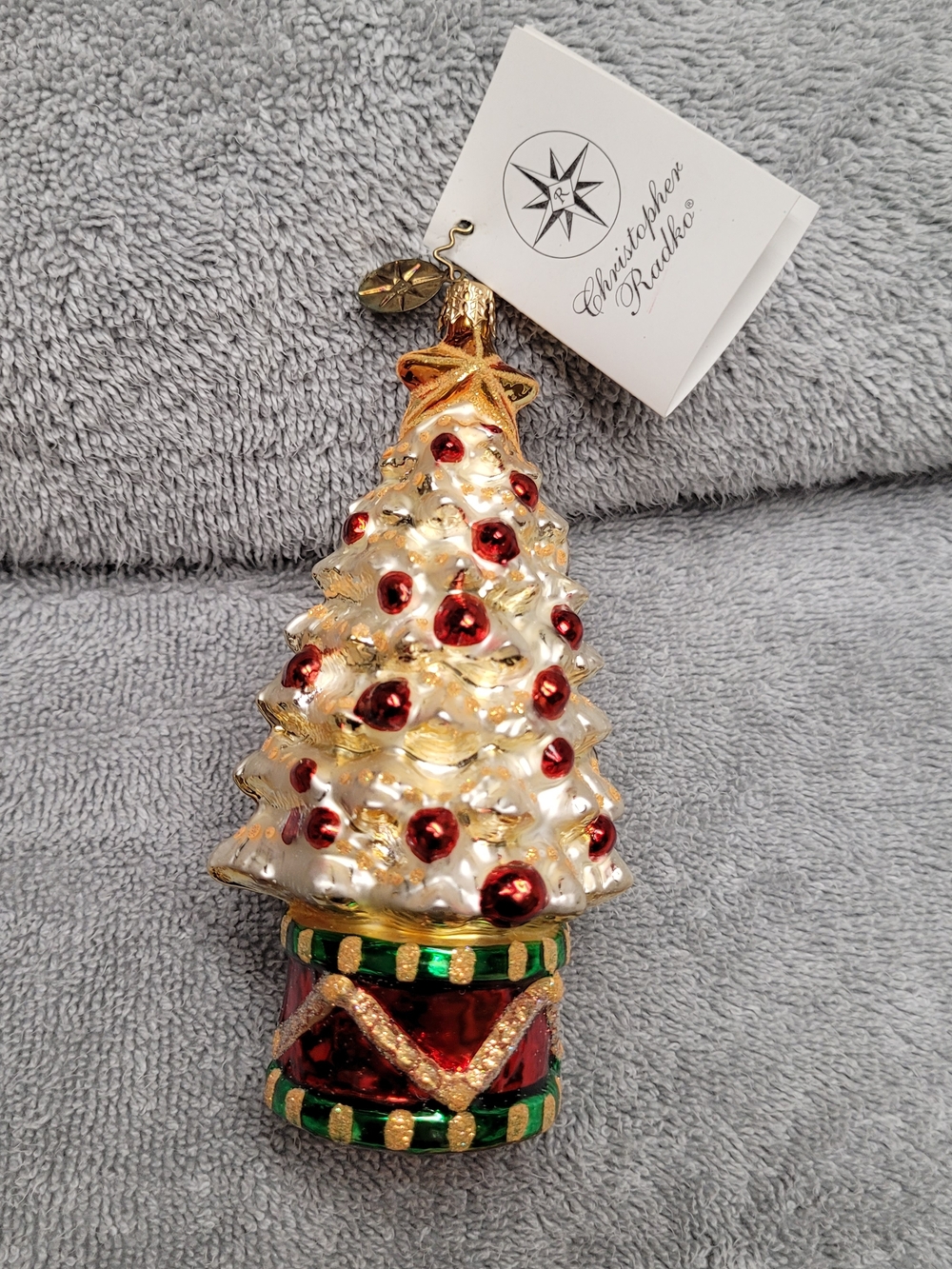 Christopher Radko Glass Christmas Tree Ornament, With Tree Pin.